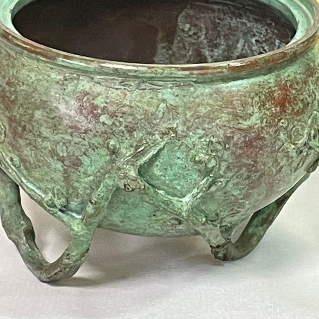 高岡銅器 須賀七郎作 月芳 蝋型鋳銅 香炉 唐子蓋梅文 共箱 証書 栞 時代物