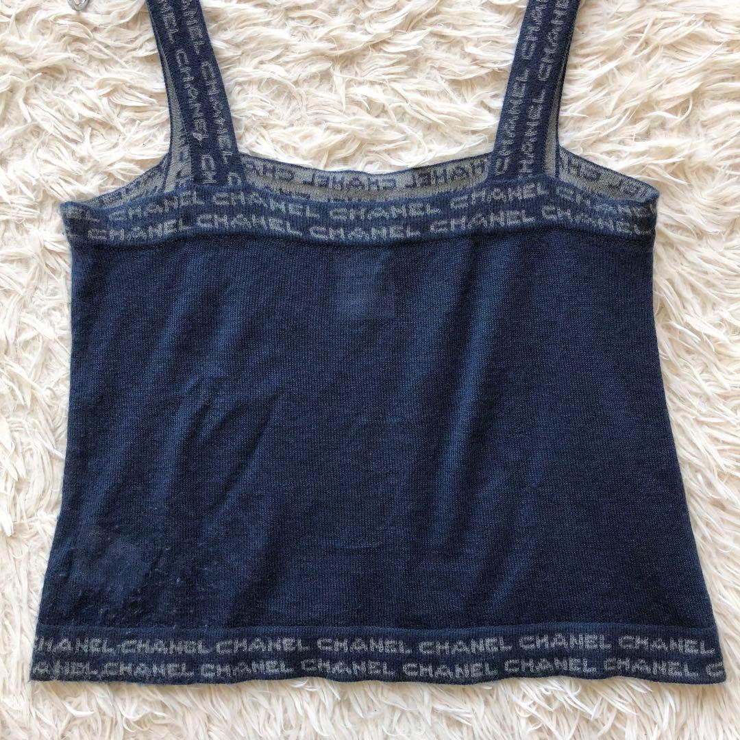 【イタリア製 カシミヤ 100%】シャネル　 キャミソール　ネイビー M ロゴ