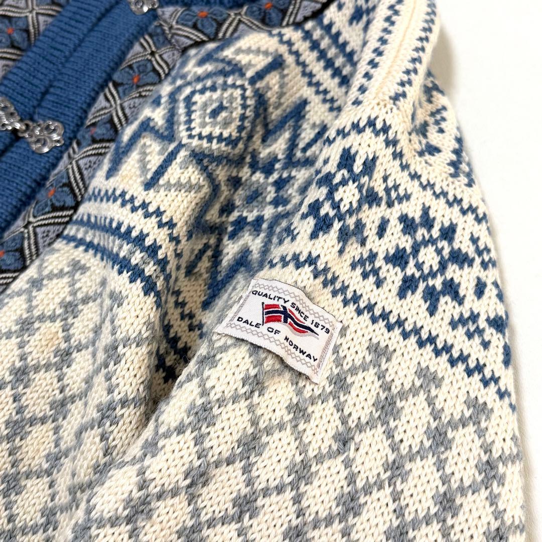 【ダーレ オブ ノルウェイ】ノルディックカーディガン（XL）ブルー　シルバー金具