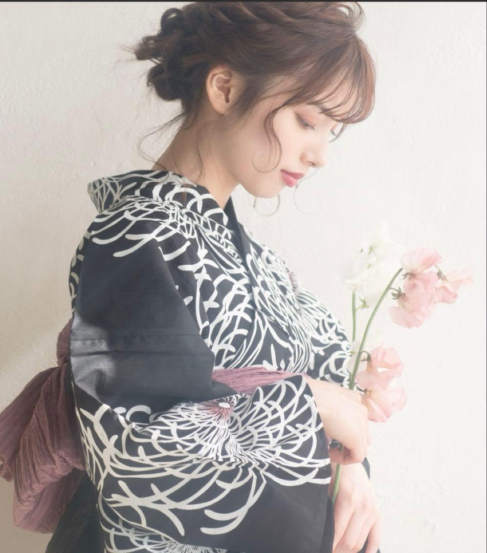 DITA ディータ 浴衣 2点セット 月夜の乱菊しらべ 黒 白 ピンク