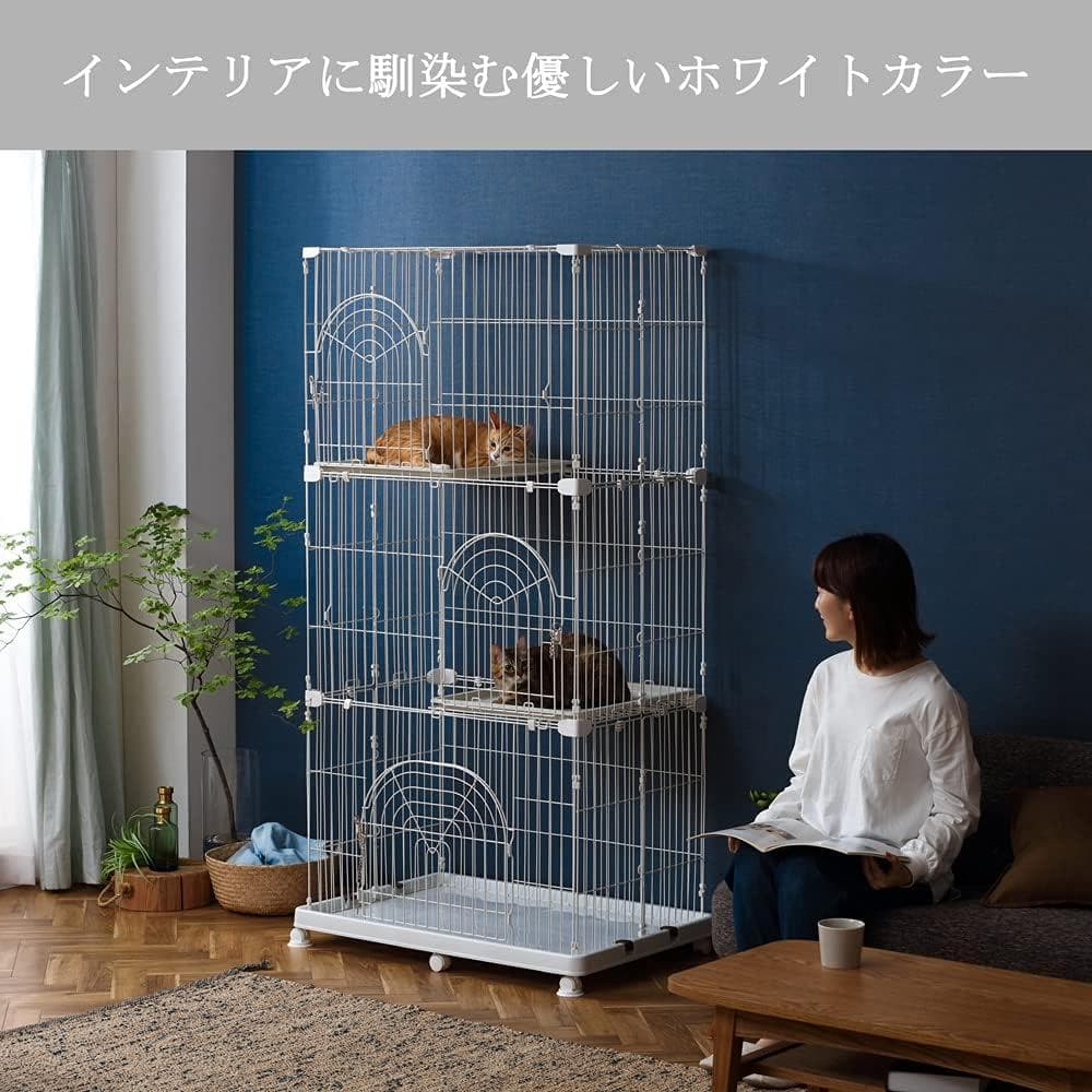 アイリス 猫 ケージ オリジナルペットケージ 3段 キャスター付 ホワイト 猫用