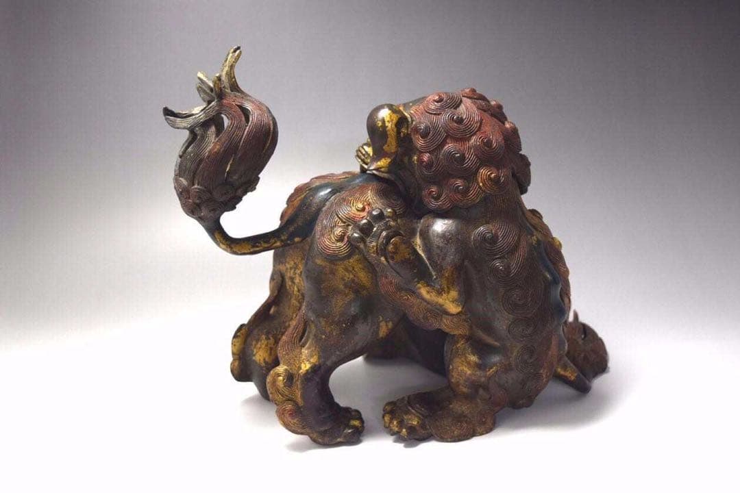 鍍金古銅獅子香爐　美術品　骨董品　金属製　工芸品　香炉