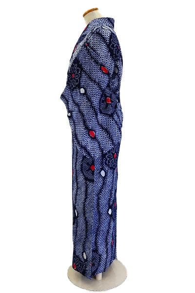 ★専用★未使用品 浴衣 有松絞り バチ衿 紺 花文 身丈156cm お洒落 夏