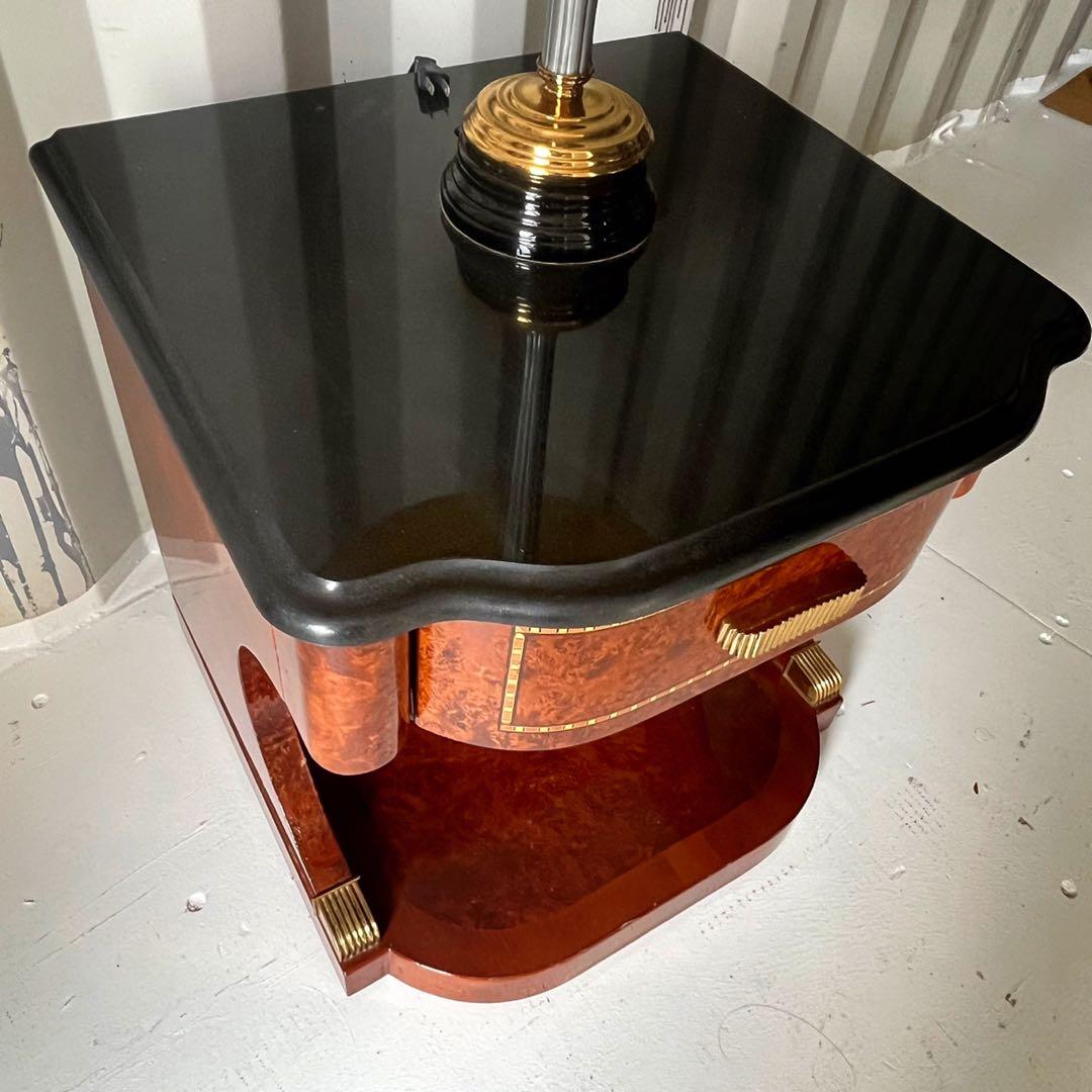 取付無料！高級ヨーロピアンアンティーク 大理石天板ライト付きナイトサイドテーブル