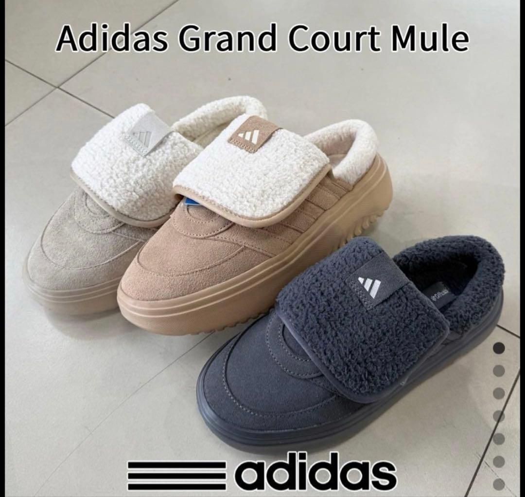 韓国限定　adidas グレー スリッポン　グランドコートミュール 25.5cm