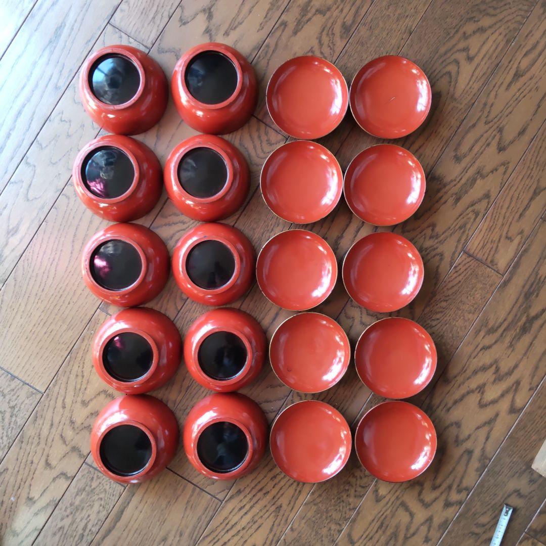 骨董　漆塗り　皆朱　沈金　菓子椀10客