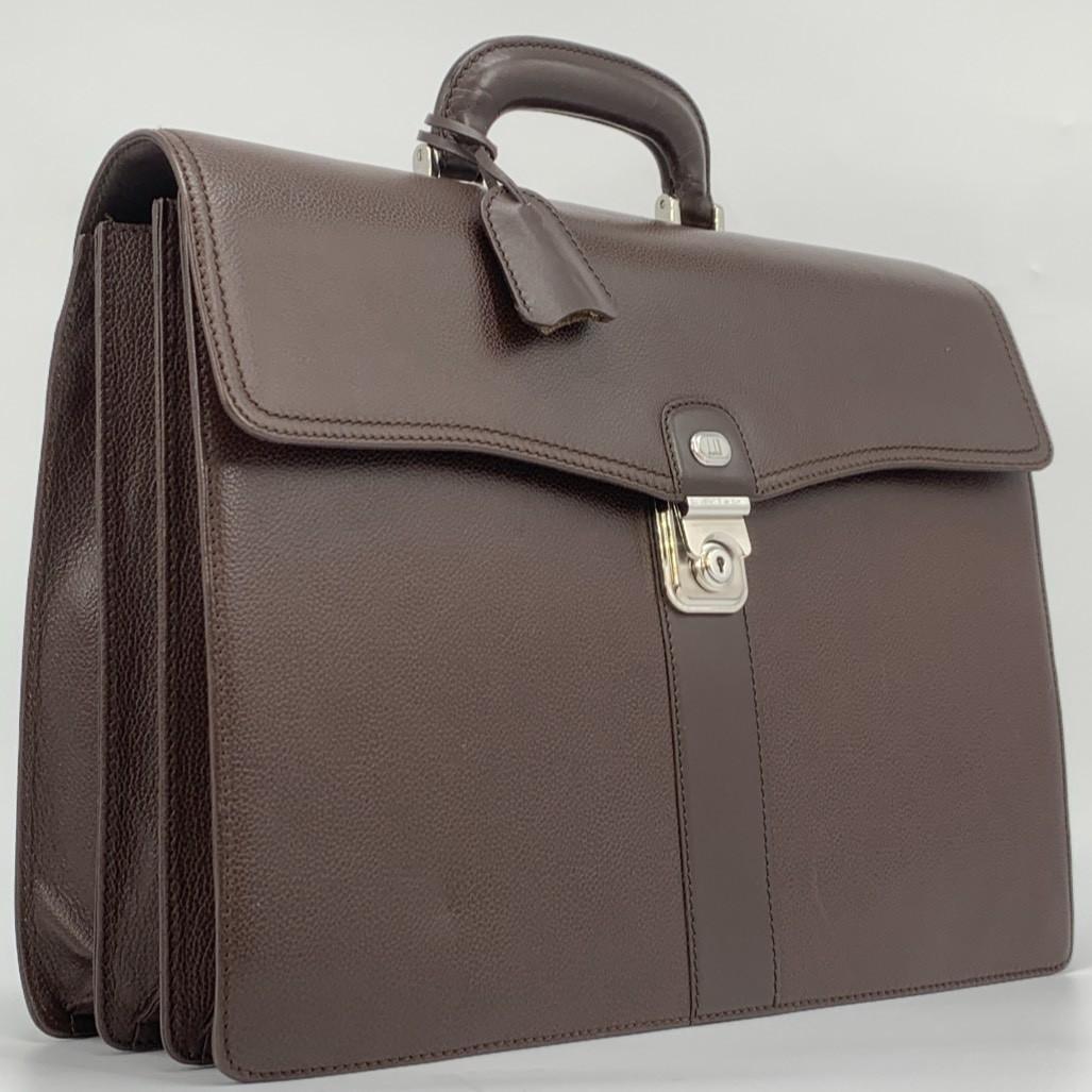 ダンヒル 鍵付き ハンド トート ビジネスバッグ ブリーフケース 本革 茶