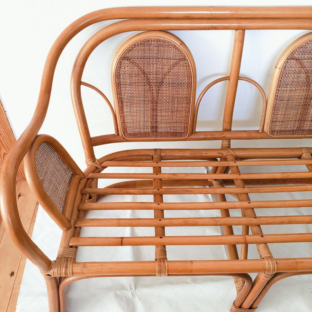 ヴィンテージ ラタン カウチソファ 2人掛け 籐家具 レトロ ビンテージ