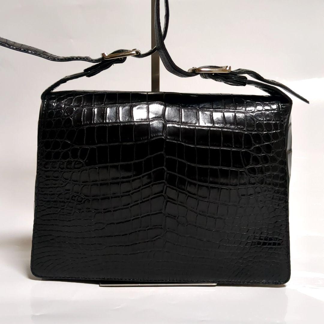 ✨美品✨JRA内タグ クロコダイル ショルダーバッグ センター取り ブラック