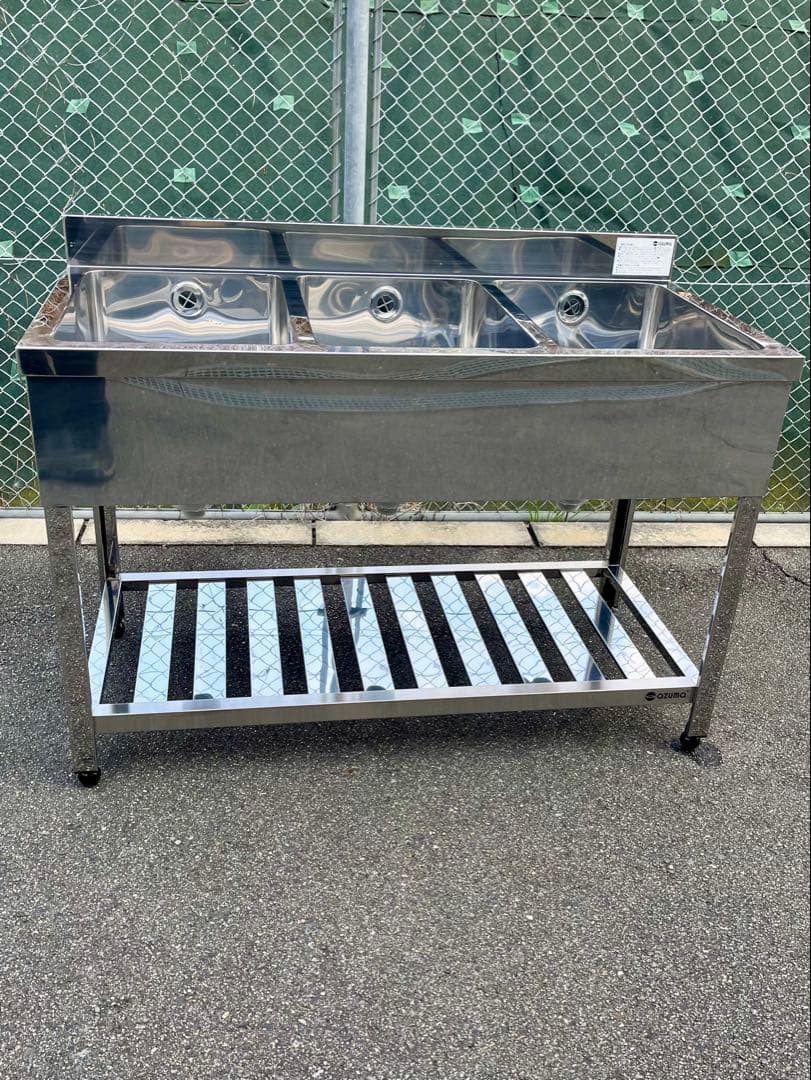 未使用 ステンレス3槽シンク 流し台 1200×600×800