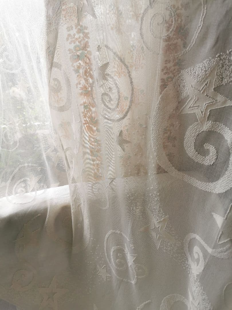 アンティーク マドラスレース 瞬く星 流れ星 カーテンパネル 月☪ 銀河 天の川