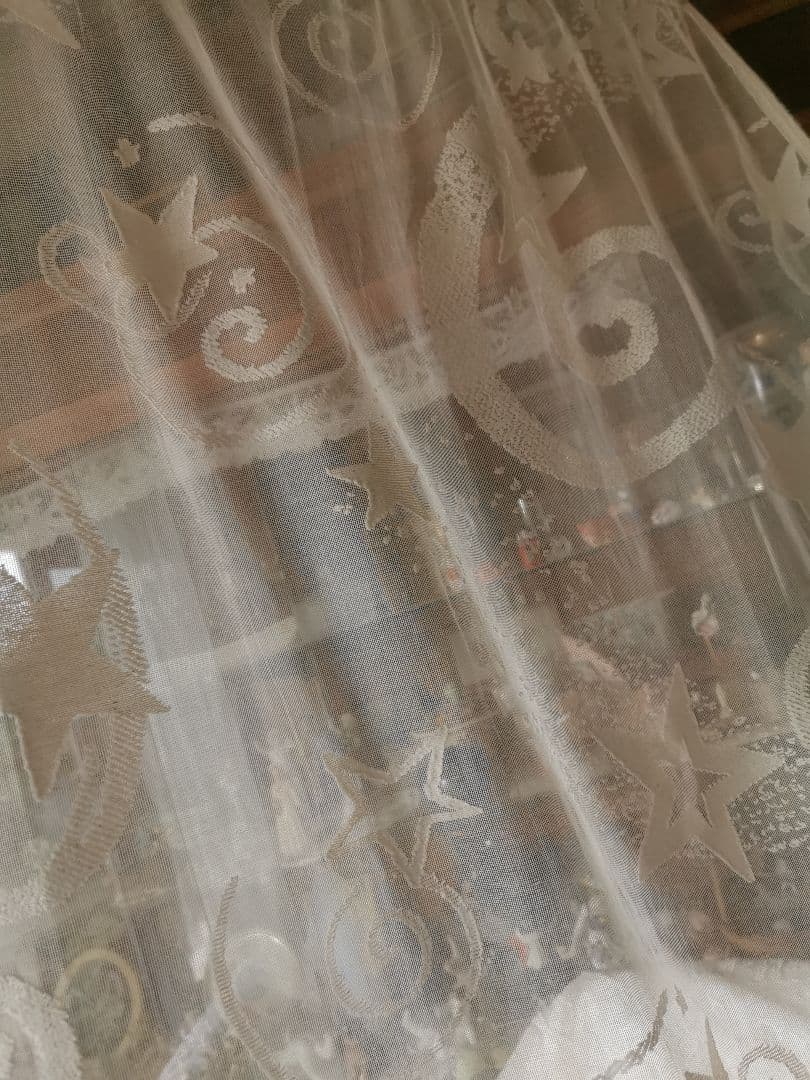 アンティーク マドラスレース 瞬く星 流れ星 カーテンパネル 月☪ 銀河 天の川