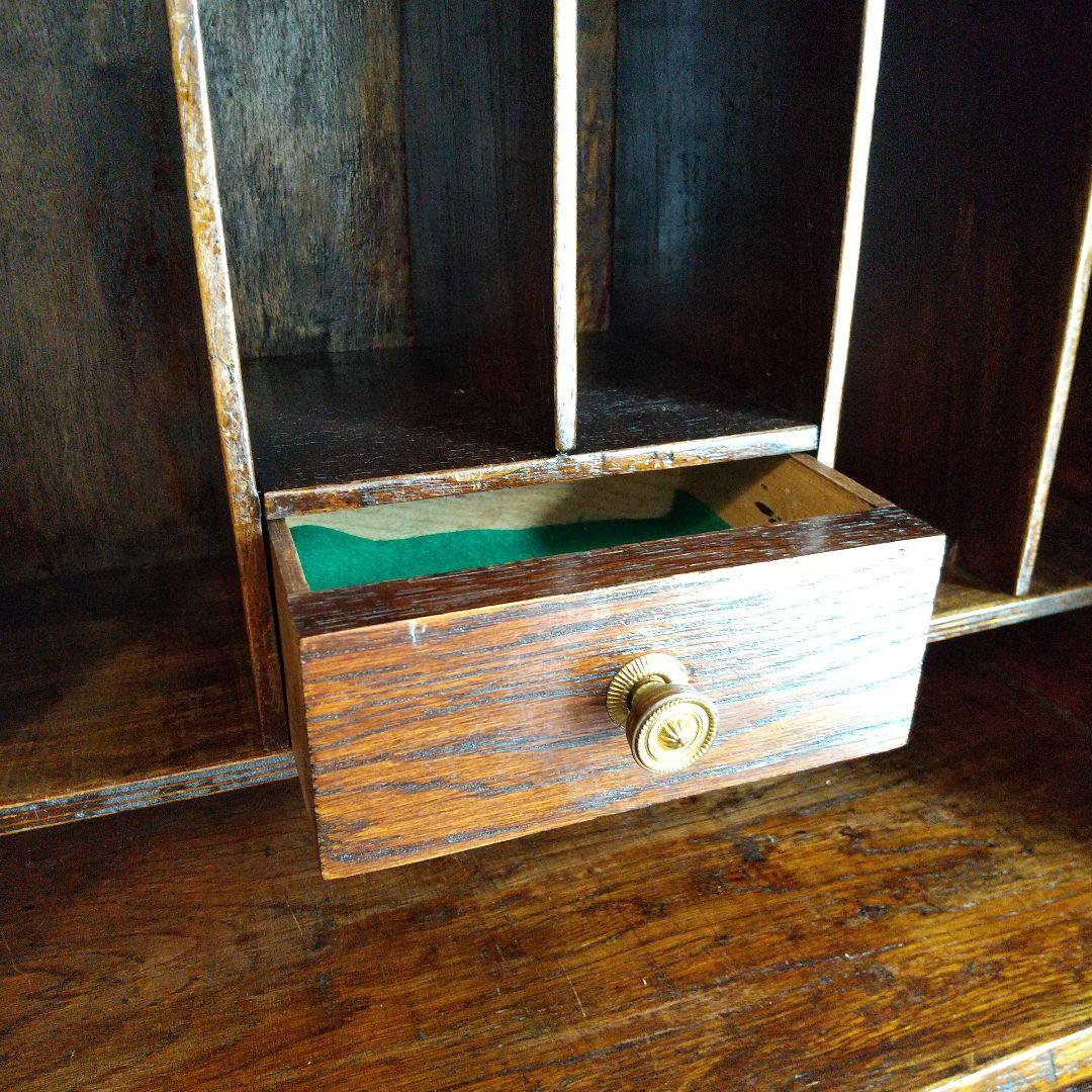 イギリス　アンティーク家具　ビューロー　オーク　本棚　サイドバイサイド