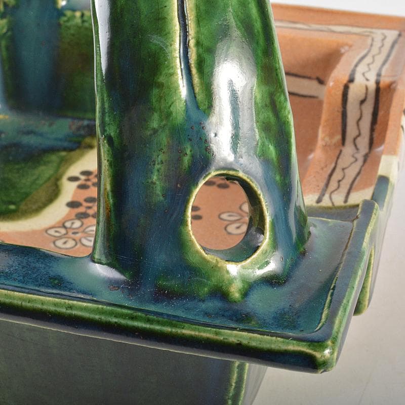 人間国宝　荒川豊蔵作　織部焼　手付鉢　共布　十三代即中斎極め箱　M　R7009B