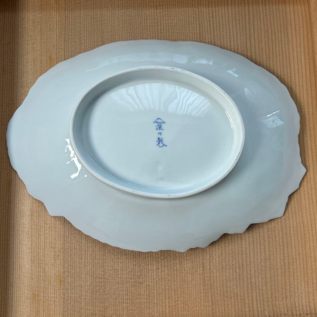 深川製磁　菓子器揃　牡丹彫6枚セット　銘々皿大皿浅小鉢大鉢