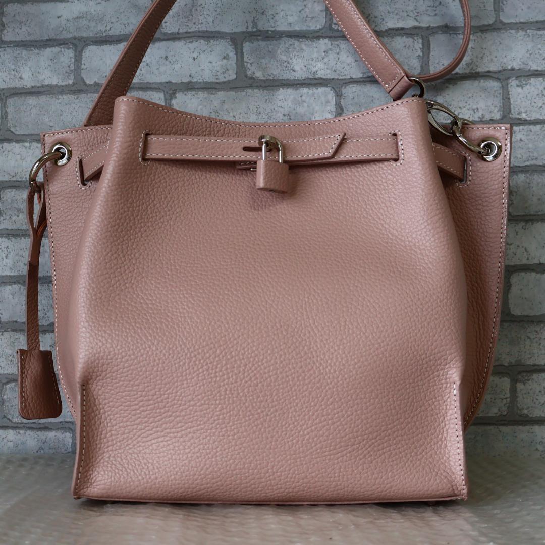 極美品 傳濱野 ミーティアリブレ レザー ショルダーバッグ なでしこベージュ