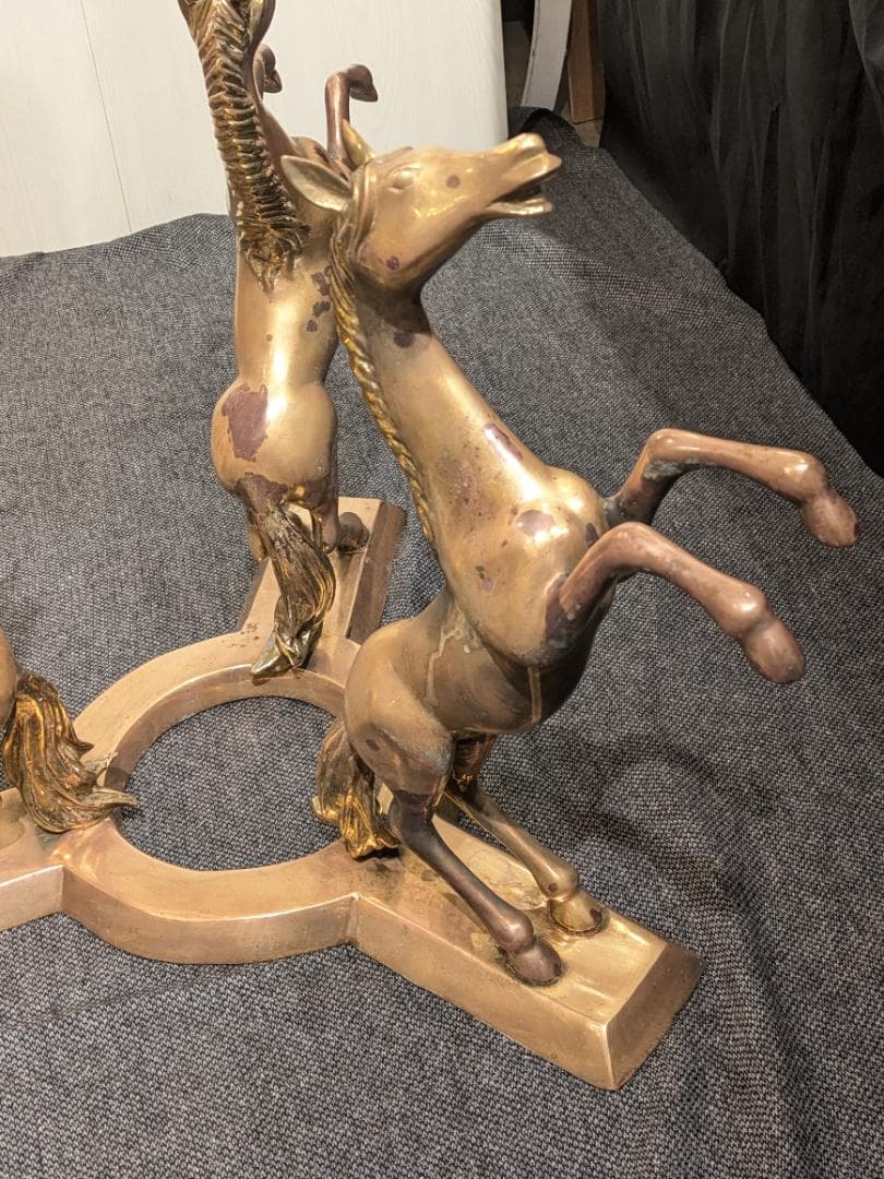 1【希少】サイドテーブル 銅無垢 ブロンズ製 上品 ガラステーブル 馬