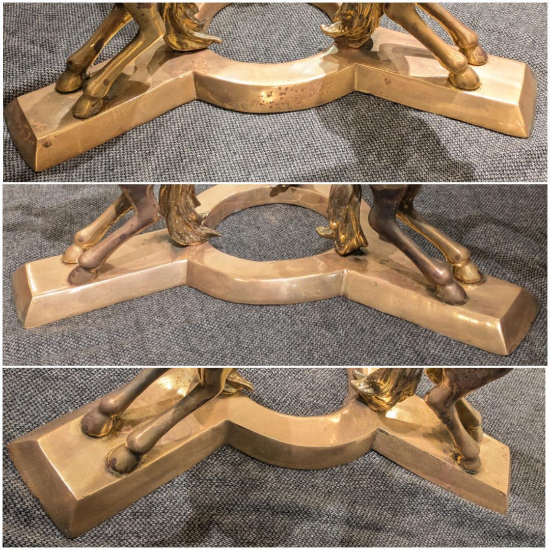 1【希少】サイドテーブル 銅無垢 ブロンズ製 上品 ガラステーブル 馬