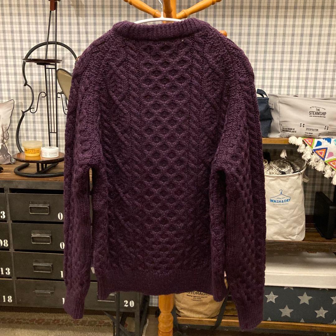 ペレグリン アランケーブルクルーネックニット パープルケーブルニット　イギリス製