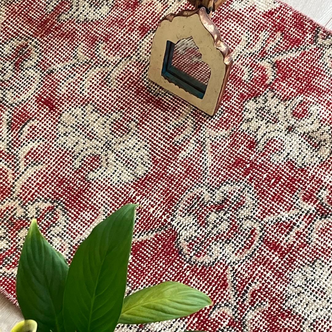 超ロング　シャビーレッド56×290✳︎紋章柄　ランナー　トルコヴィンテージラグ