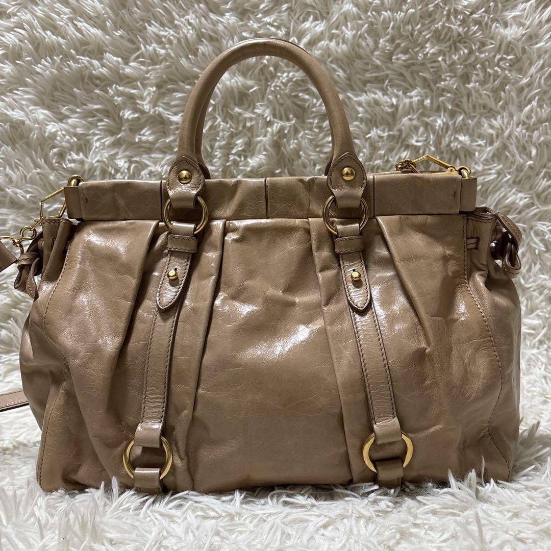 ミュウミュウ　ハンドバッグ　ヴィッテロルクス　2way レザー　ベージュ