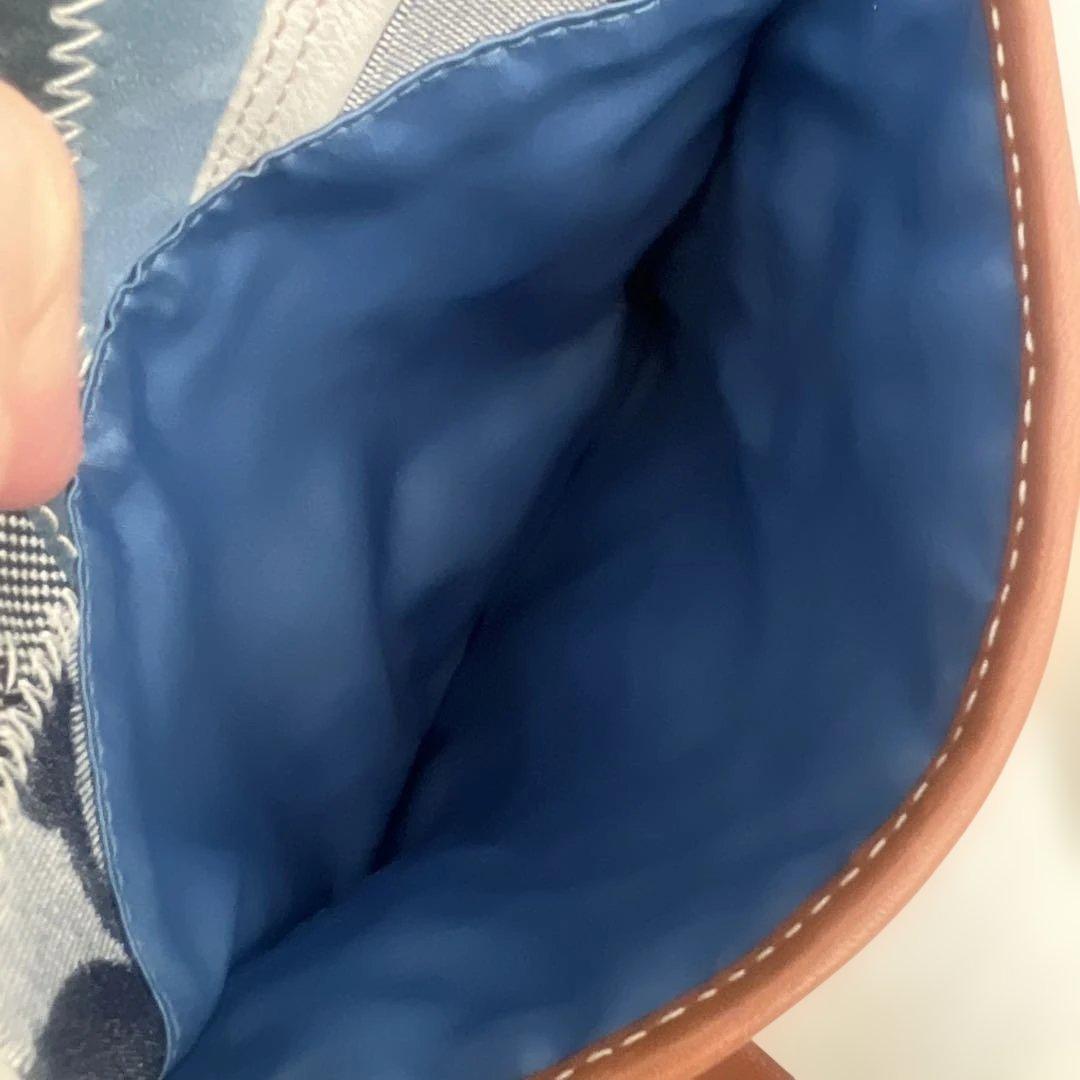 美品　コーチ ショルダーバッグ パッチワーク デニム キャンバス レザー ブルー