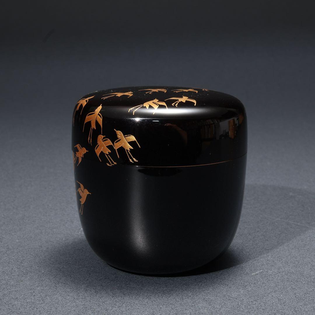 棗　須磨蒔絵　中村孝也　金蒔絵　共箱　共布　R1687