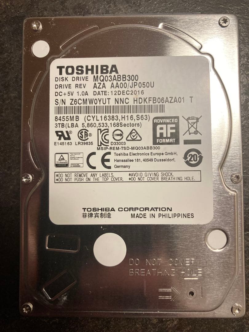 m*k様 東芝製 3TB 2.5インチ HDD ４本SET