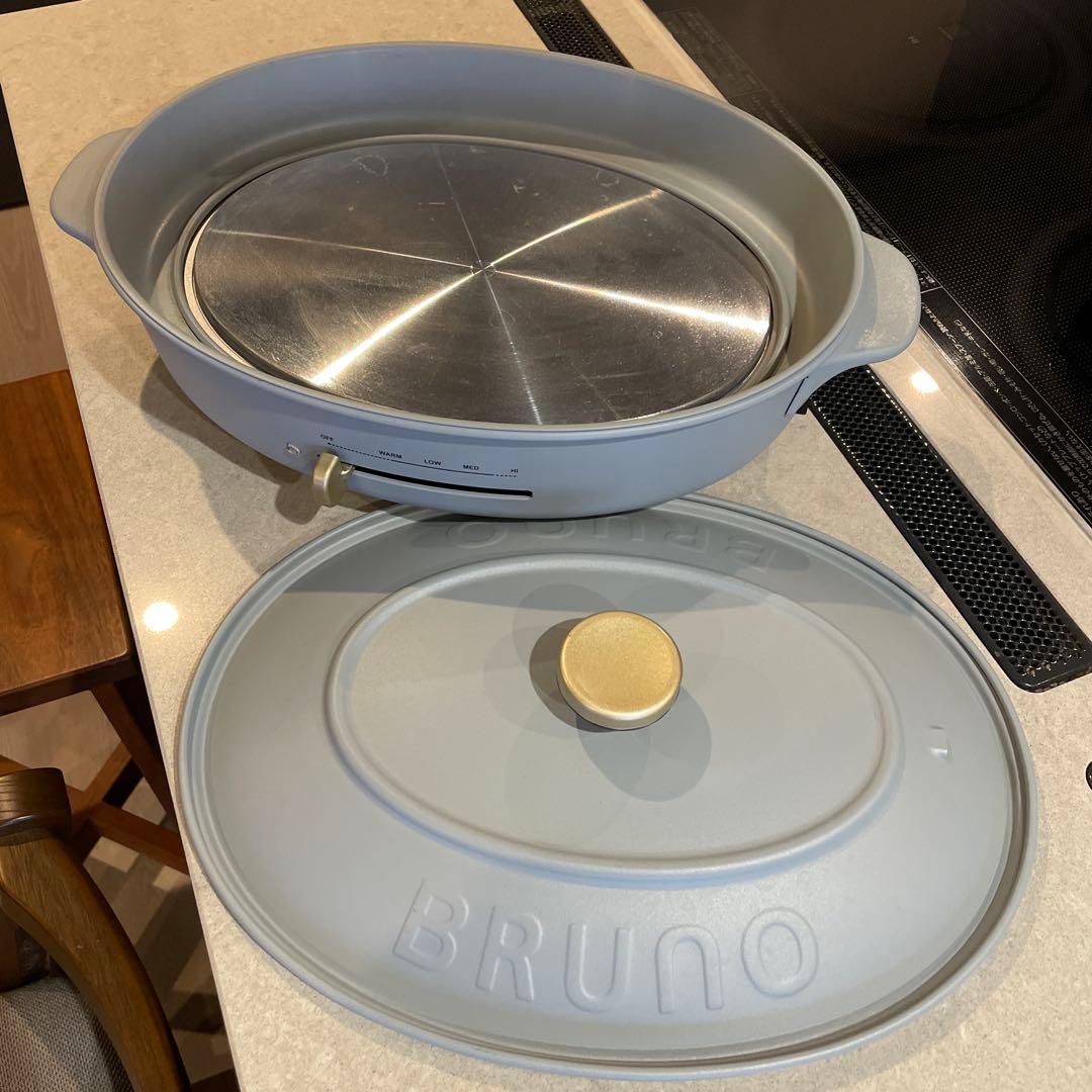 BRUNO オーバルホットプレート ブルーグレー グリルプレート付き