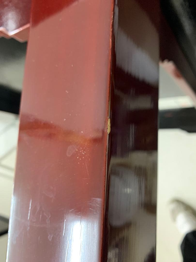 香川漆器　テーブル　赤い長方形座卓 四角い脚デザイン