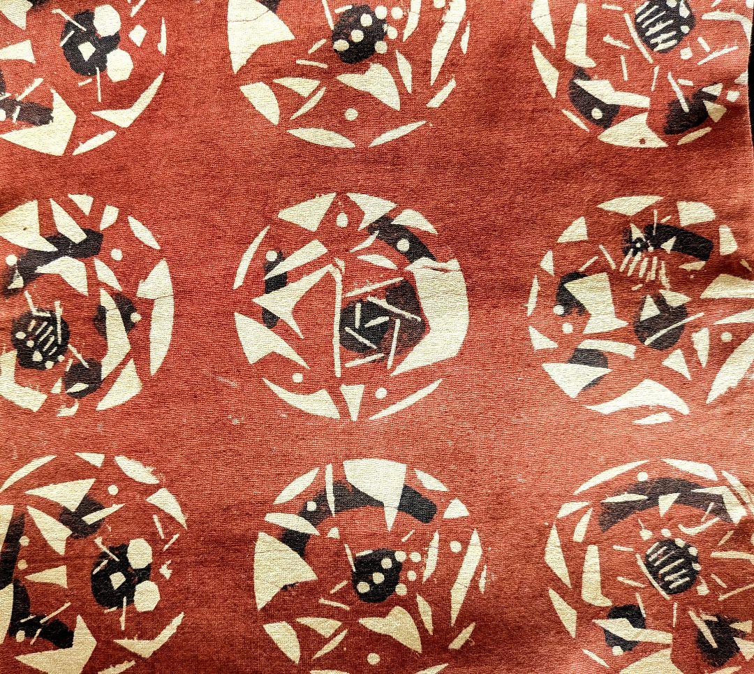 木綿　型絵染め　民芸調