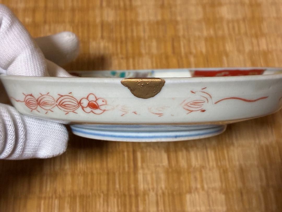 古伊万里 魚紋 風景図 色絵 長皿 丸皿 二点