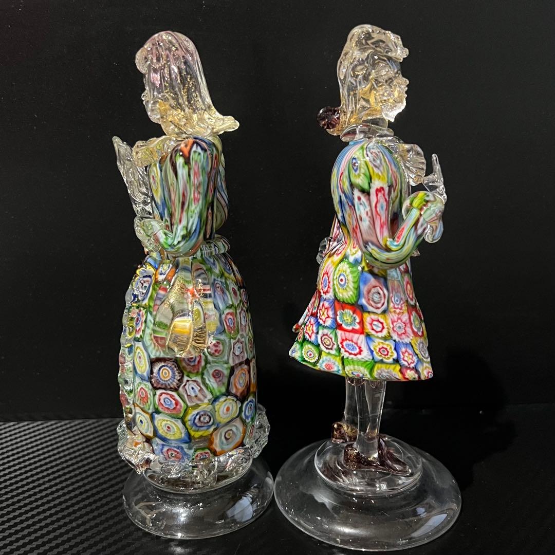 ベネチアンガラス ペア 人形 ミルフィオリ 貴族 ガラス工芸品 置物