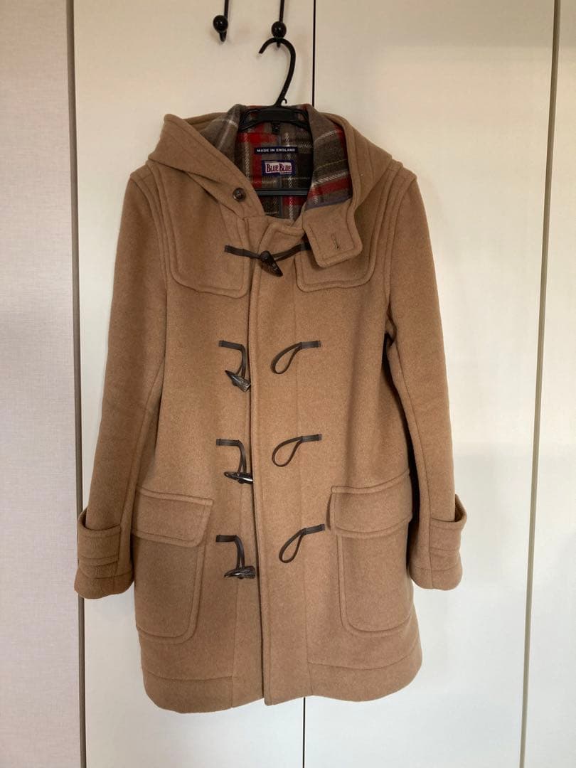 BLUE BLUE メンズ ベージュダッフルロングコート フード付き
