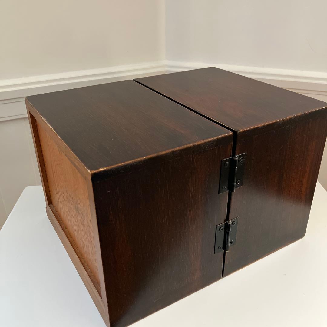 ダークブラウン木製折りたたみ式小物収納引き出し4個