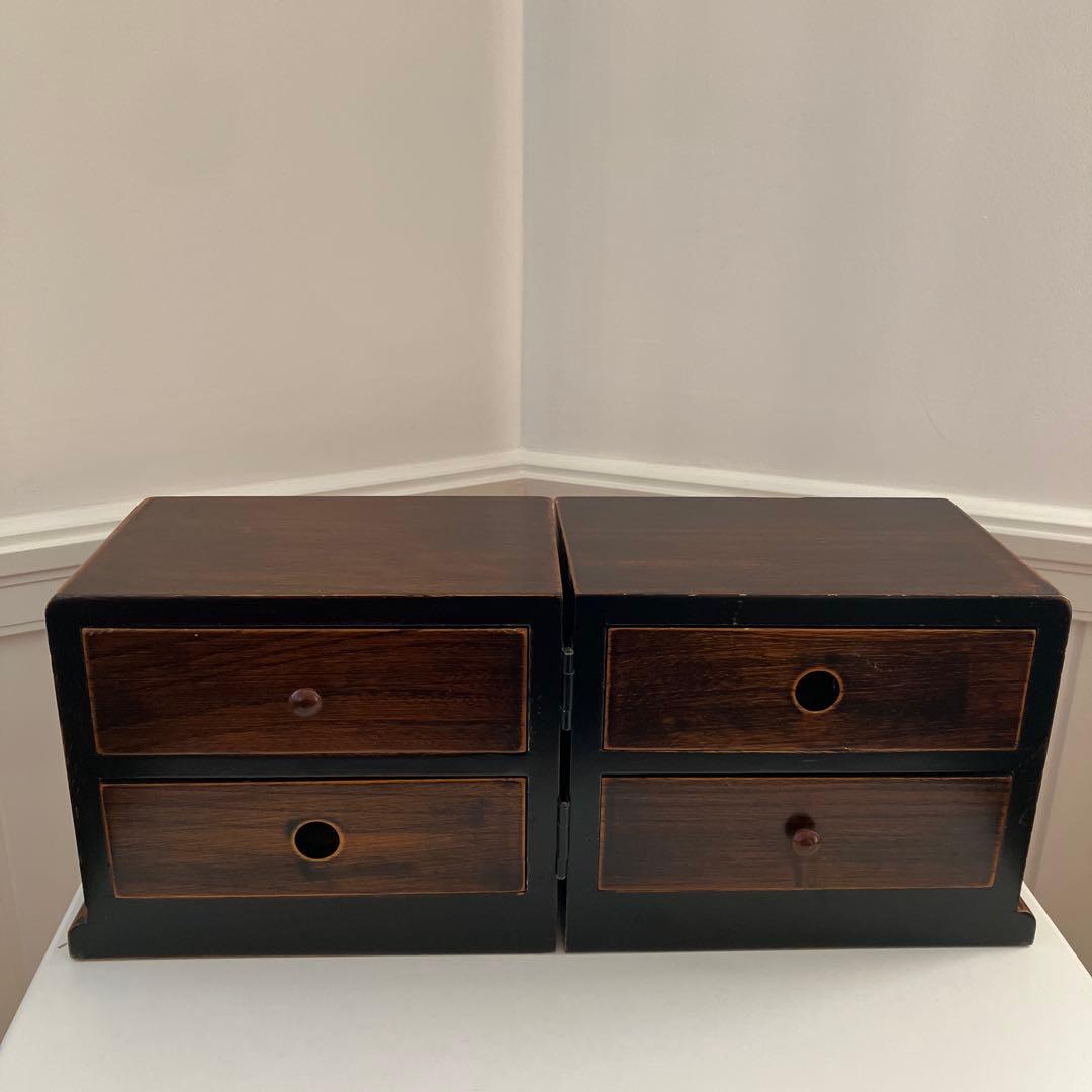 ダークブラウン木製折りたたみ式小物収納引き出し4個