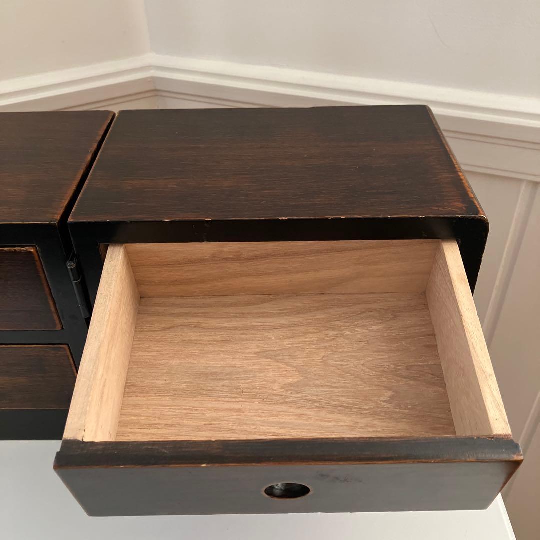 ダークブラウン木製折りたたみ式小物収納引き出し4個