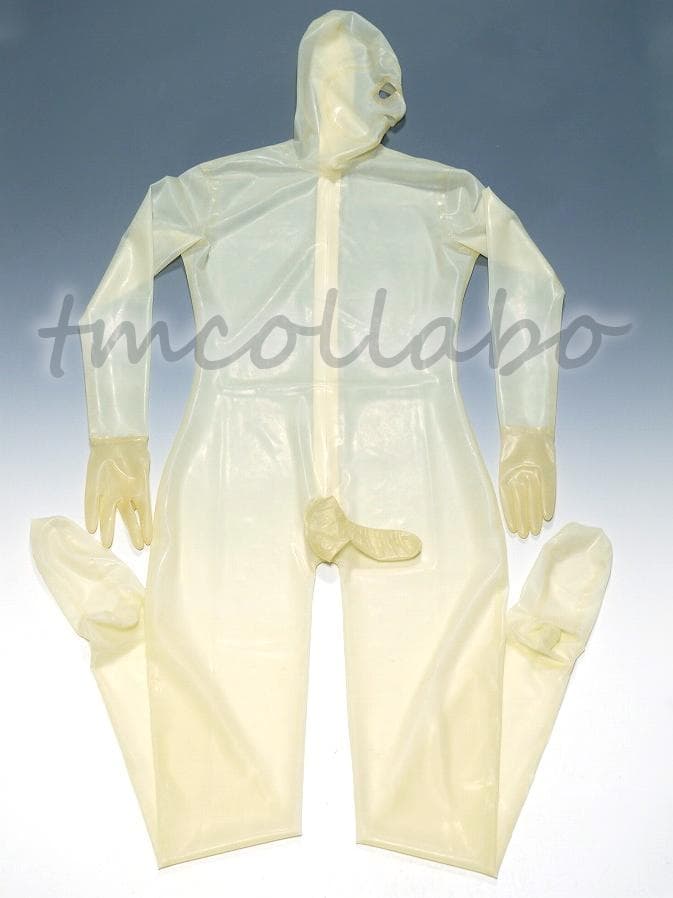 【55dmbxy】ラテックス製マスク一体型P付全身スーツ★男性XXL★透明
