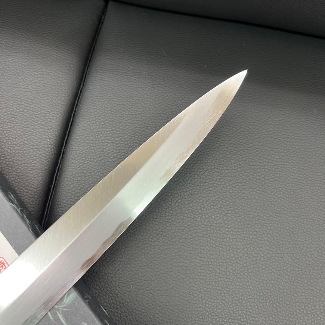 ★新品送料込義弘白二鋼刺身包丁300mm水牛柄マチ磨き裏押し加工堺の化粧箱入