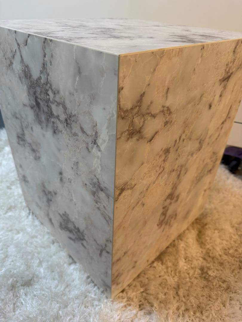 Wood style サイドテーブル　大理石調