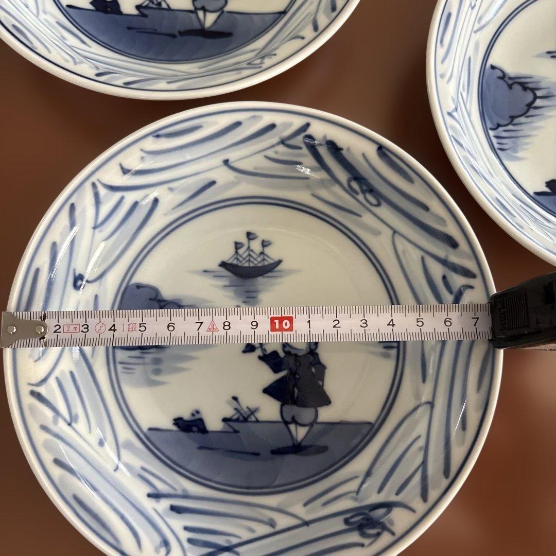 有田焼　しん窯青花　長崎紋玉渕スープ皿4枚セット