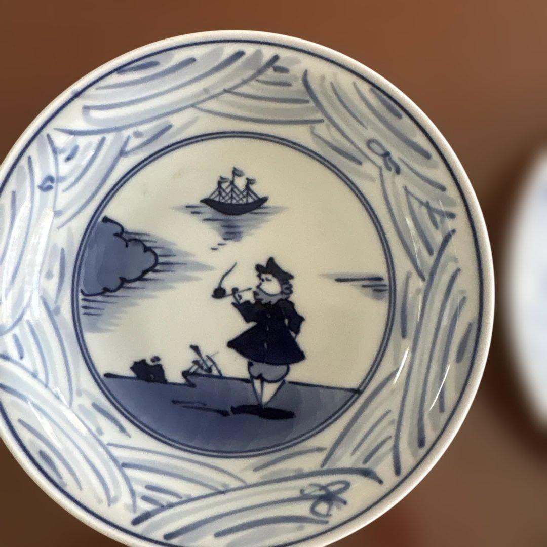 有田焼　しん窯青花　長崎紋玉渕スープ皿4枚セット