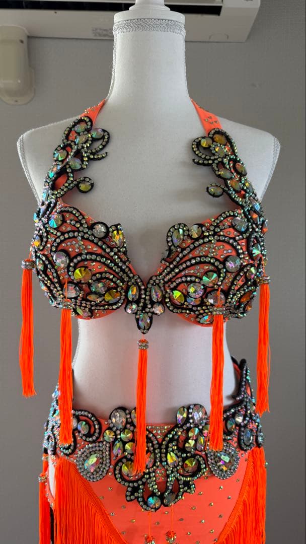 オレンジ ビーズ フリンジ ベリーダンス衣装