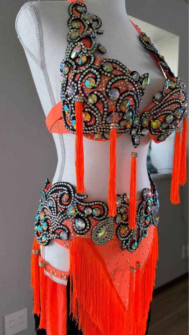 オレンジ ビーズ フリンジ ベリーダンス衣装