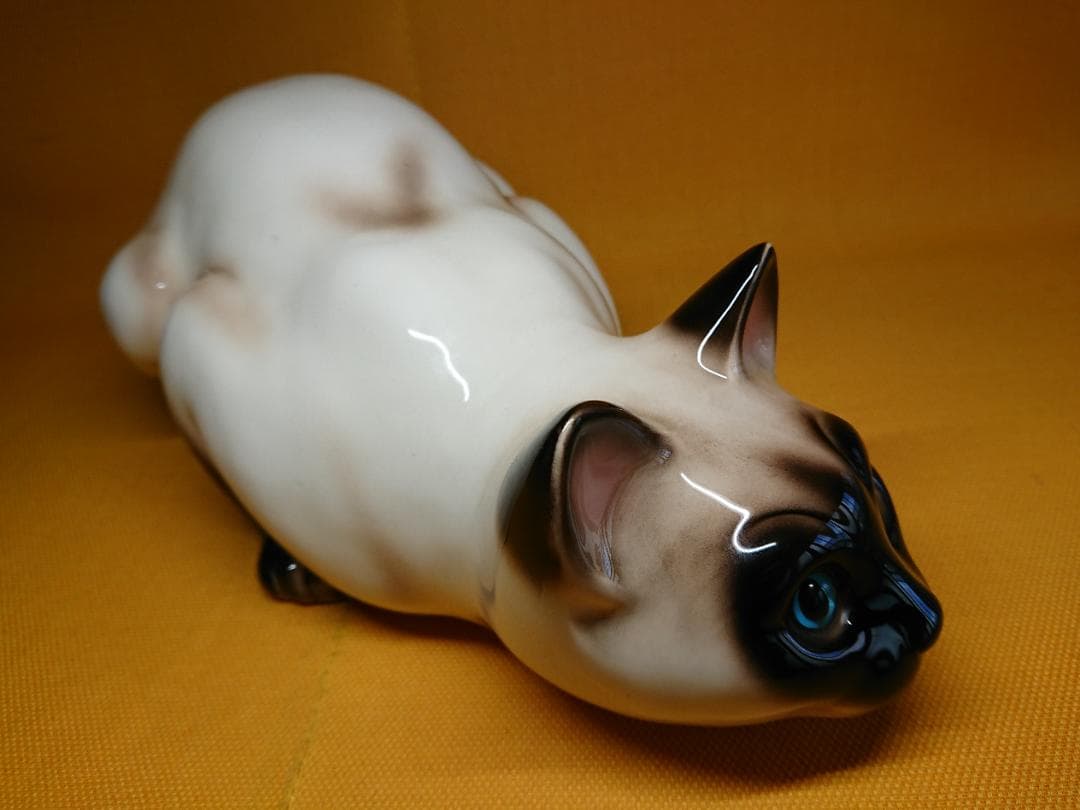 【美品】ネコ　猫　シャム猫　陶器　置物　インテリア　工芸品　美術品　A3052