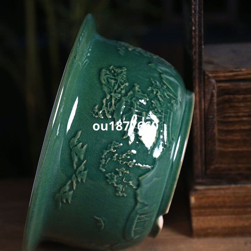 山水円盆 盆栽鉢 青磁鉢 山野草鉢 多肉植物 植木鉢 小品大品盆栽鉢 陶器鉢置物