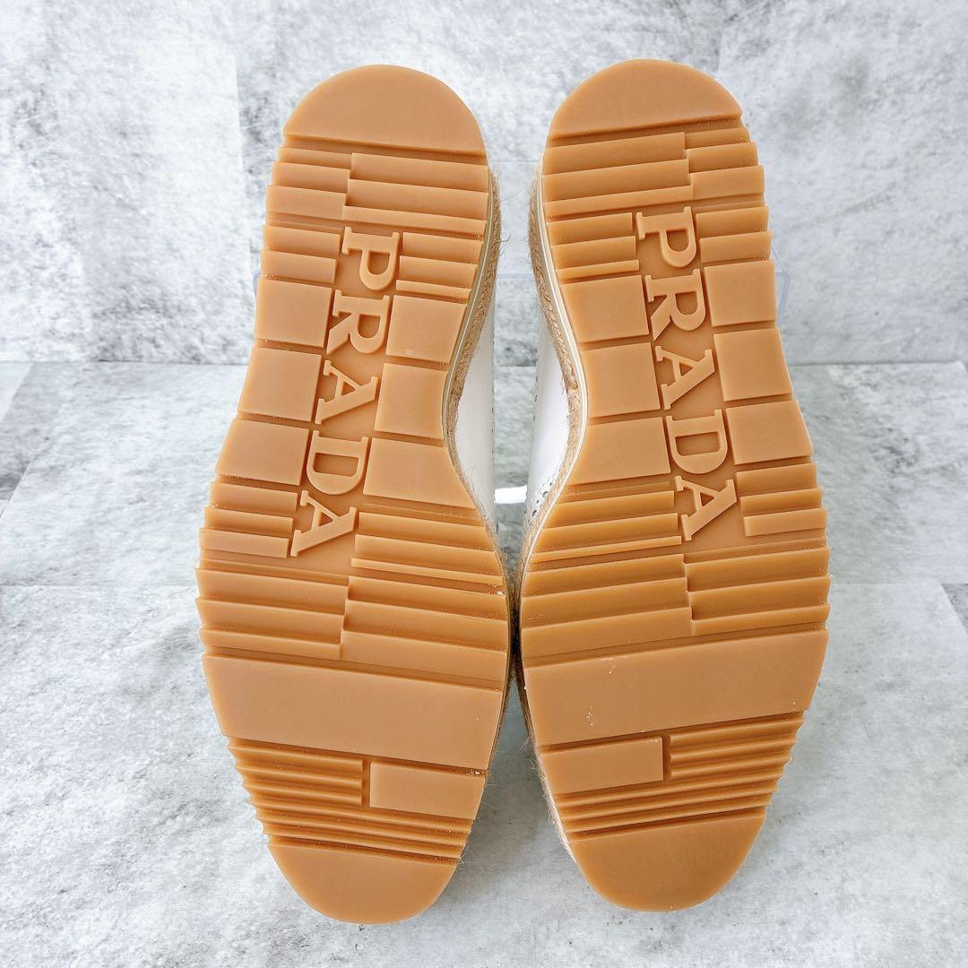 極美品 プラダ ウィングチップ エスパドリーユ 厚底 レザー プラットフォーム