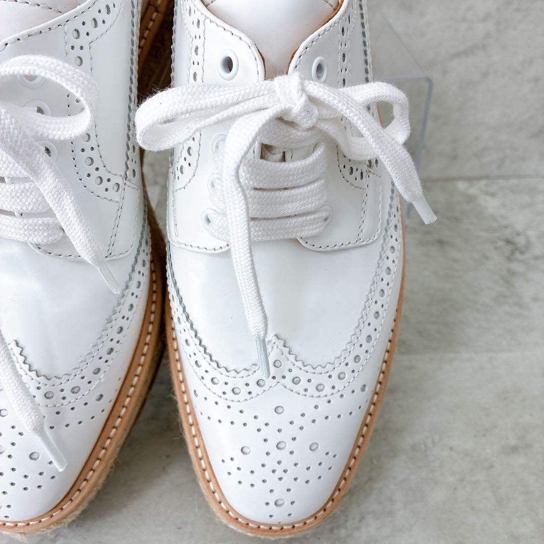 極美品 プラダ ウィングチップ エスパドリーユ 厚底 レザー プラットフォーム