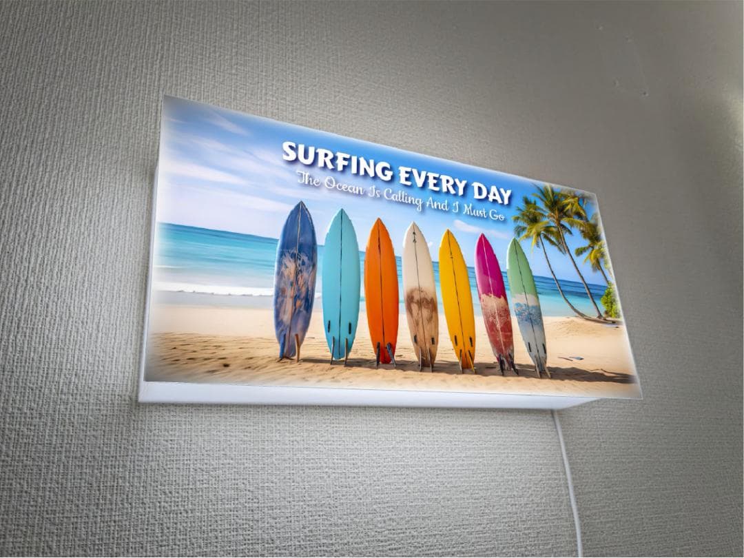 【AIフォト】サーフィン サーフボード ビーチ 看板 置物 雑貨 ライトBOX