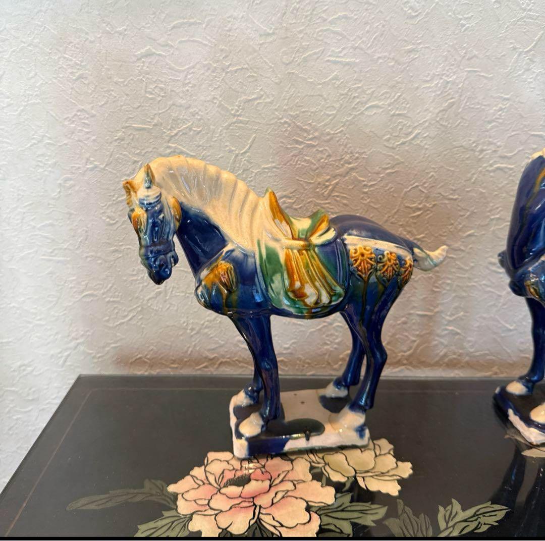 陶器製馬の置物 4体セット中国洛陽美術陶器 唐 三彩 馬置物・人形